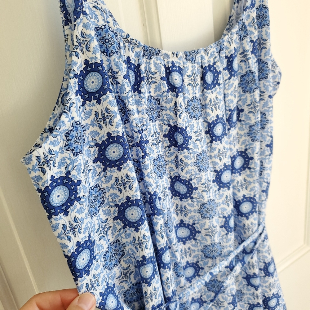 LOFT Blue and White Strappy Flounce Maxi Dress Size Large - Picture 11 of 16